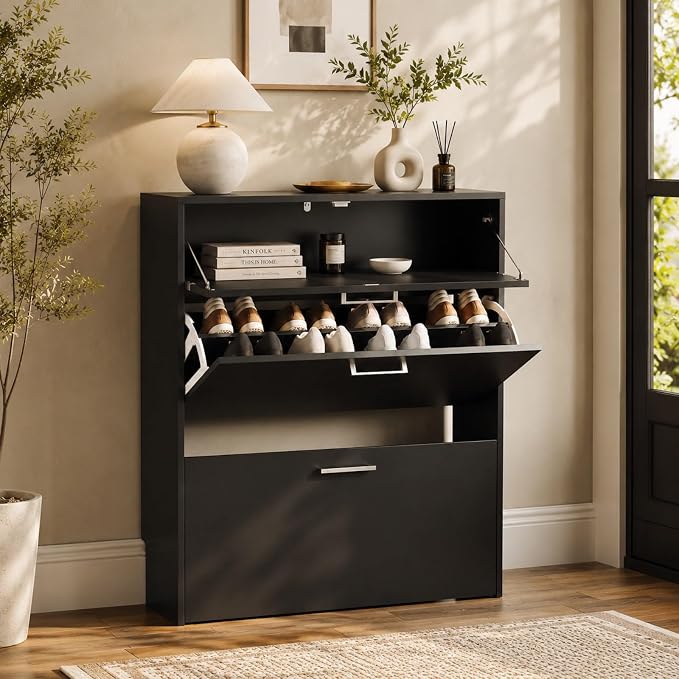 VINGLI Black Shoe Cabinet for Entryway, Modern Slim Shoe Rack Storage by VINGLI