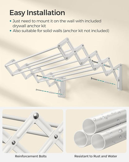 SONGMICS Clothes Drying Rack, Wall-Mounted Drying Rack Clothing, Small - Image 3