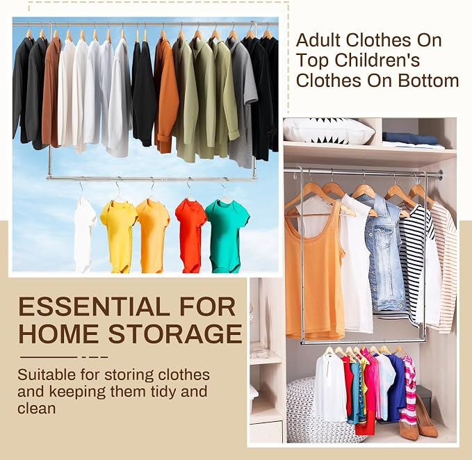 2 Pack Closet Rod Extender Adjustable 16-29 Inches, Double Hanging Organizer - Image 5