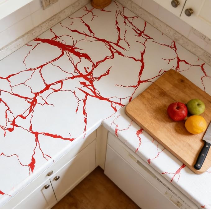 Red Marble Pattern Shelf Liner, Non-Adhesive Non-Slip Thickened Drawer Liner - Image 9
