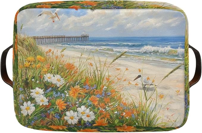 Coastal Flowers Along The Beach Seagull Storage Bins Box Foldable Shelf Basket - Image 8