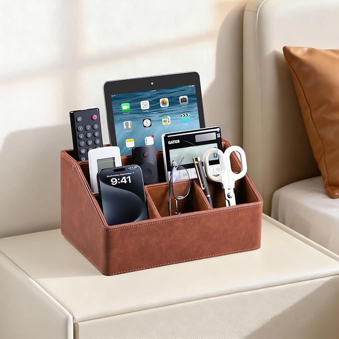 PU Leather Desk Organizer, Luxury Remote Control Holder - Image 6