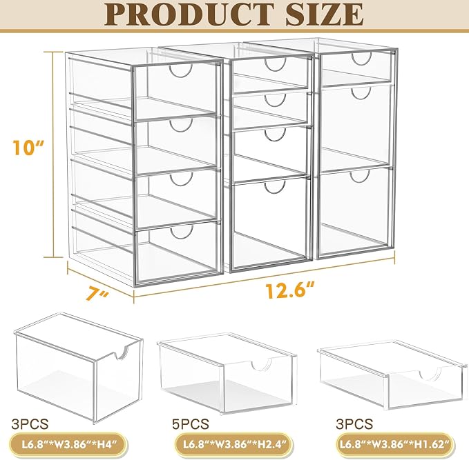 Arcylic Makeup Organzier with 11 Drawers, Bathroom Makeup Organizer - Image 3