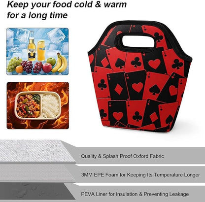 Playing Cards Red Black Ace Lunch Bag Cooler Bag Tote Bags | Reusable Portable - Image 4