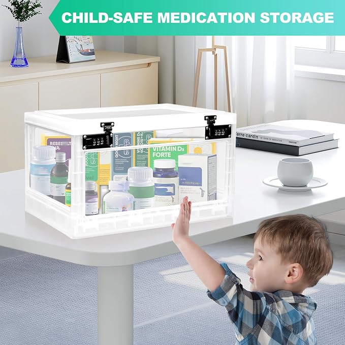 Large Medicine Lock Box with Dual 3-Digit Combination Locks, 24L Lockable - Image 2