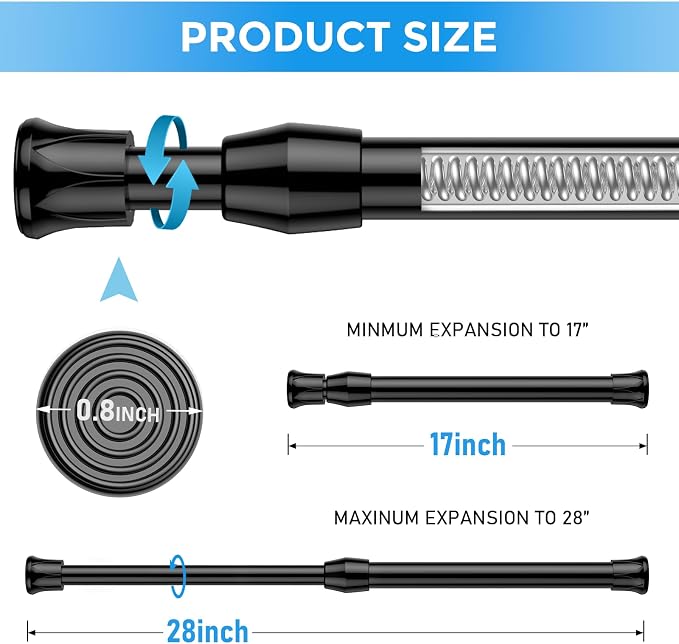4 Pack Spring Tension Curtain Rod 17 to 28 Inch, DIY Small Curtain Rods No Drill - Image 2
