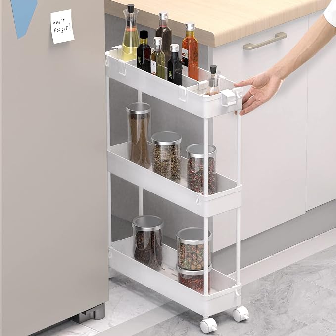 SPACELEAD Slim Storage Cart 3 Tier, Bathroom Organizer Rolling Utility - Image 2