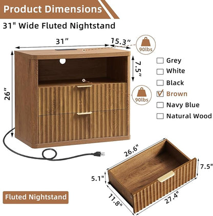 LEYAOYAO 31" Wide Fluted Nightstand Set of 2 - Image 2