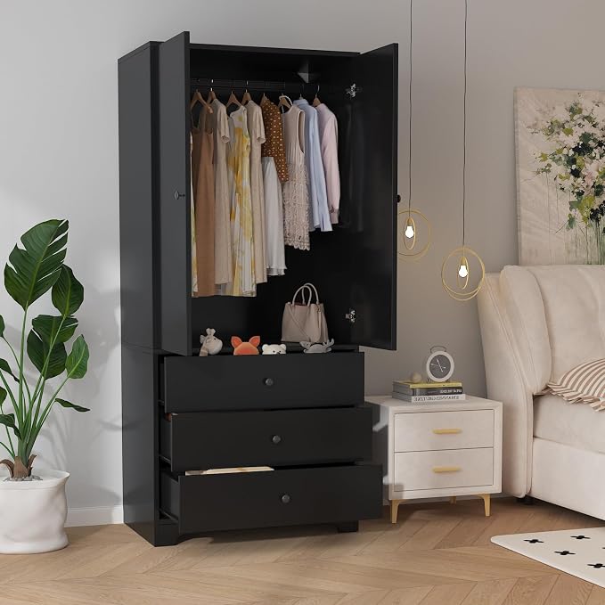 71" Armoire Wardrobe Closet, Bedroom Armoire Clothing Storage Cabinet | 3 by Garvee