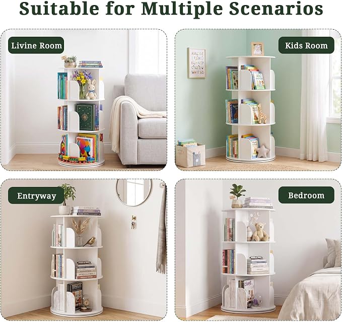 3 Tier Rotating Bookshelf Tower, Round Spinning Bookshelf | 360°revolving - Image 8
