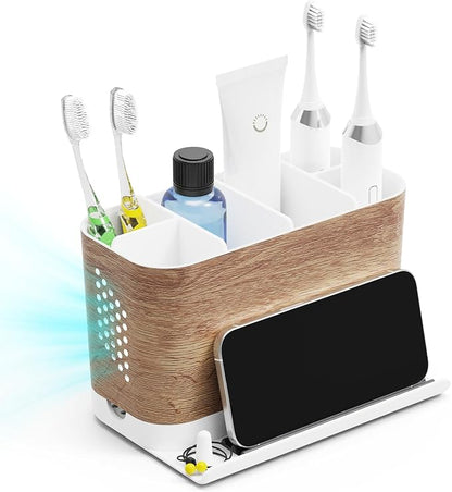 Bathroom Organizers and Storage 6 Slots Wood Grain Electric Toothbrush Holders - Image 2