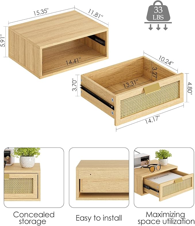 Aienvey Floating Nightstand, Floating Shelf - Image 2