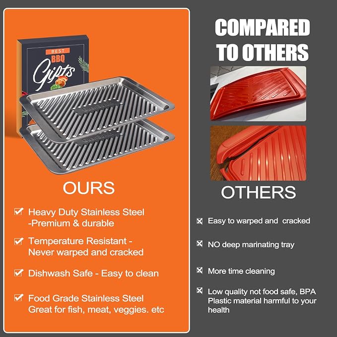 Grilling Prep and Serve Trays Set of 2 Stackable Stainless Steel BBQ Trays - Image 4