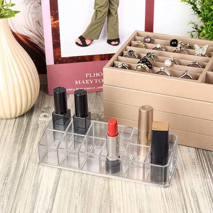 4 PCS Acrylic Lipstick Organizer, Lipstick Holder, 12-Slot Lip Gloss Holder - Image 7