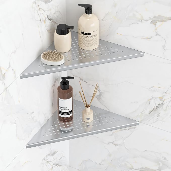 Qeke Corner Shower Shelves, 10” Recessed Tile Shower Shelf Brushed Nickel by Qeke