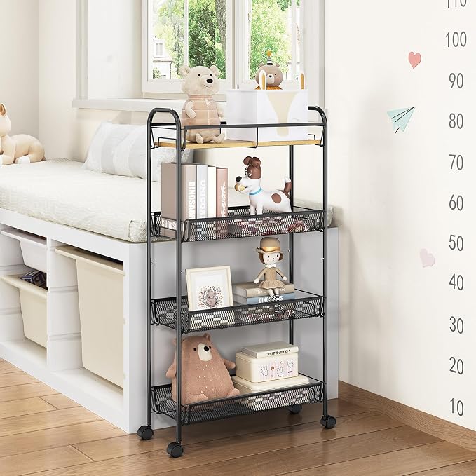 TOOLF 4-Tier Slim Rolling Cart, Metal Utility Cart, Slide Out Storage Cart - Image 7
