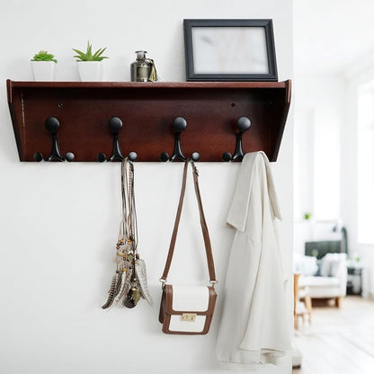 WEBI Wall Shelf with Hooks Underneath, 24” Long Wall Mounted Coat Rack with - Image 2