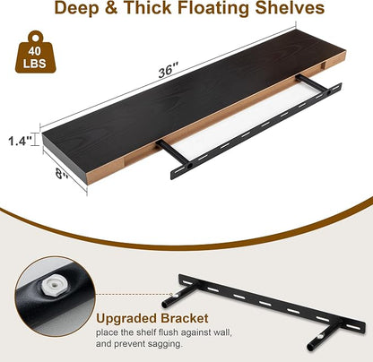 Fun Memories Black Floating Shelves 36 Inch Long, 8 Inch Deep Floating Shelf - Image 3
