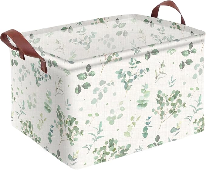 Sage Green Storage Basket Waterproof Canvas Toy Storage Bin Home Decor by AmazerPad