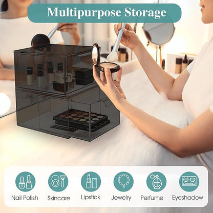4 Pack Stackable Acrylic Makeup Organizer, Smoke Black Storage Drawers | Clear - Image 6