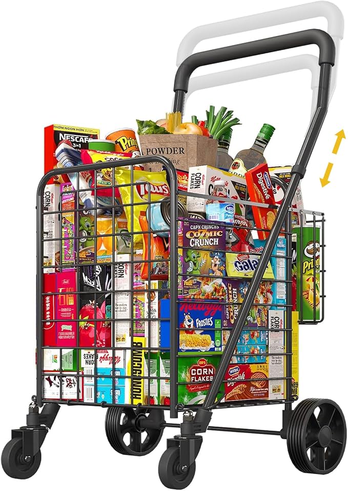 siffler Shopping Cart for Groceries, Height Adjustable Folding Utility Cart by Siffler