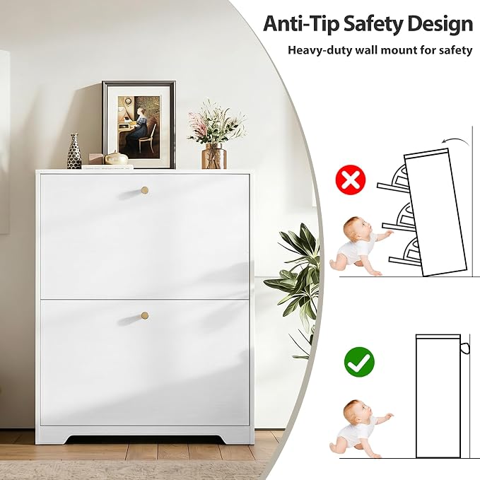 Nicetree Shoe Cabinet with 2 Flip Drawers, Modern Entryway Organizer, - Image 9