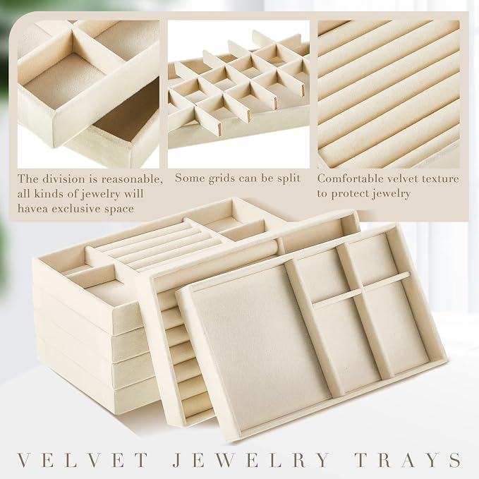 Junkin 18 Pcs Velvet Jewelry Tray, Stackable Jewelry Organizer Trays - Image 3