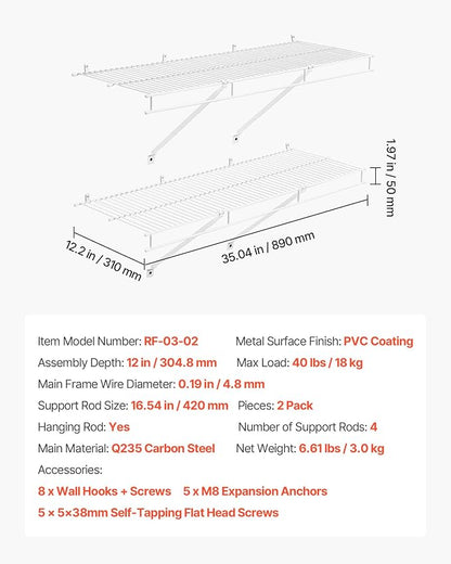 VEVOR Wire Shelf Kit, 3 ft, Wall Mounted Wire Shelves, Heavy-Duty Carbon Steel - Image 3