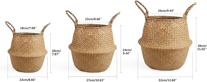 Woven Seagrass Belly Basket for Storage, Plant Pot, Picnic and Grocery Basket - Image 2