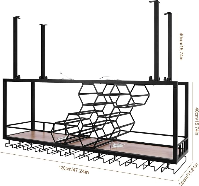 Metal Hanging Wine Rack Hanging Organizer Ceiling Bar Wine Glass Rack - Image 2