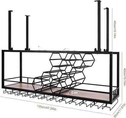 Metal Hanging Wine Rack Hanging Organizer Ceiling Bar Wine Glass Rack - Image 2