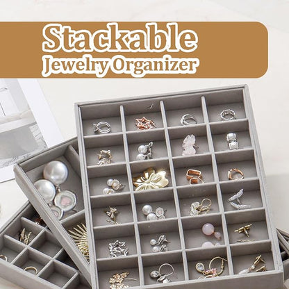 Large Jewelry Drawer Organizer Trays Set of 4, Stackable Velvet Jewelry Trays - Image 7