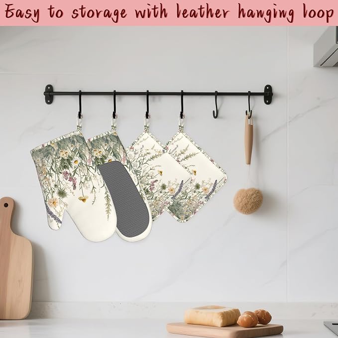 Wildflower Floral Oven Mitts and Pot Holders, Vintage Garden Flowers Heat - Image 5