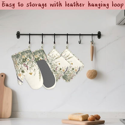 Wildflower Floral Oven Mitts and Pot Holders, Vintage Garden Flowers Heat - Image 5