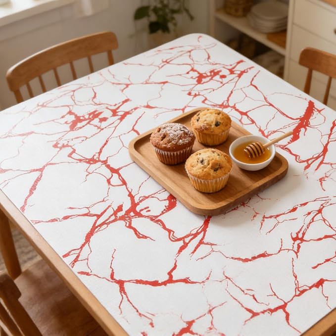 Red Marble Pattern Shelf Liner, Non-Adhesive Non-Slip Thickened Drawer Liner - Image 3