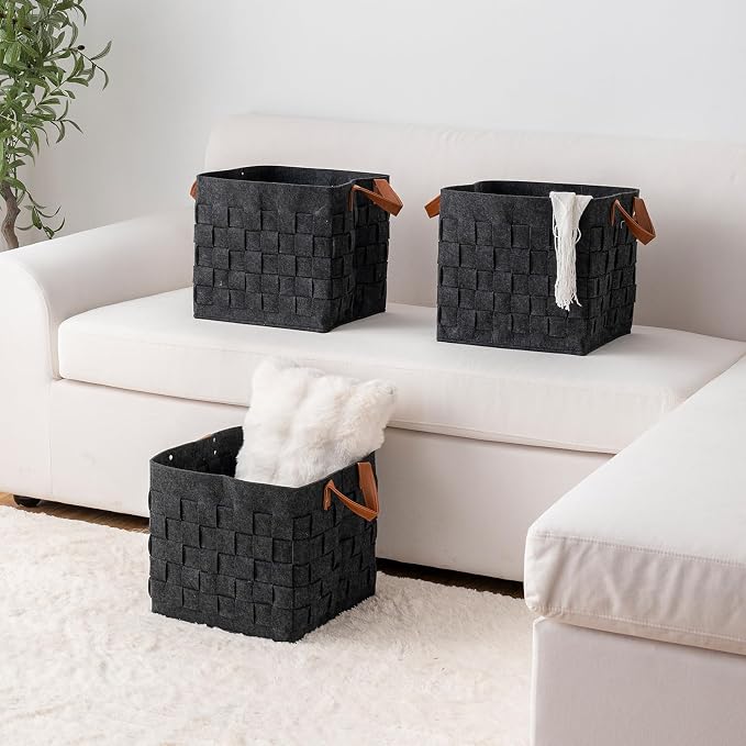Storage Basket 3 Pack, Cube Felt Fabric Storage Box - Image 6