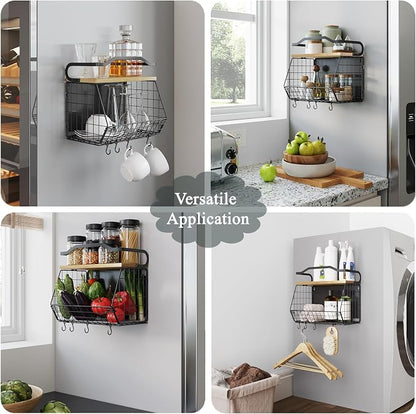 Magnetic Shelf for Fridge with Wood Lid, Fruit Potato and Onion Storage Bins - Image 8
