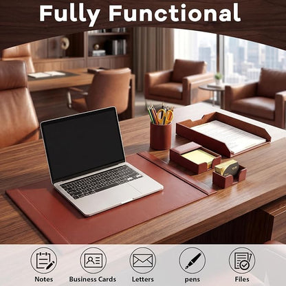 5 Pcs Bonded Leather Desk Organizer Accessories Set 30 x 18 Inch Leather Desk - Image 4