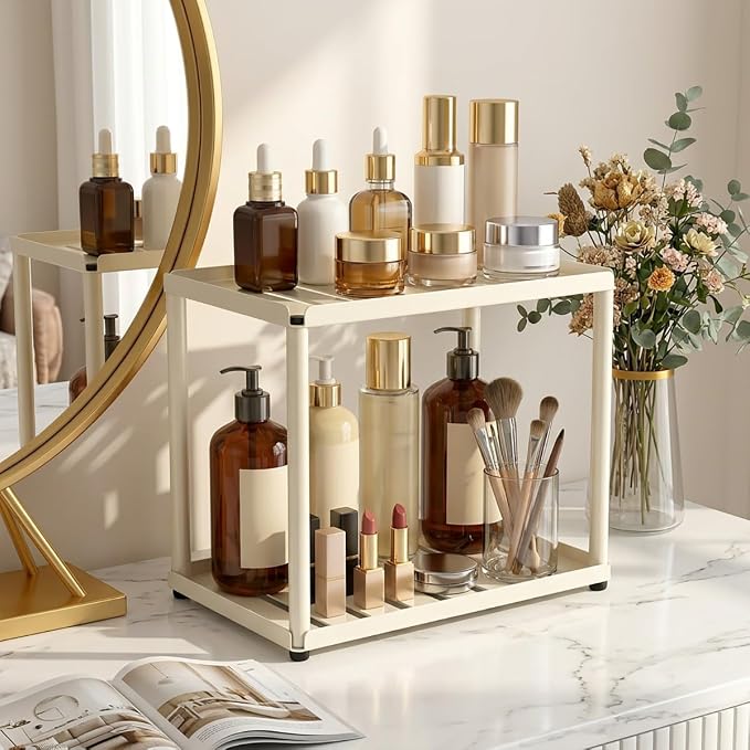 2 Tier Bathroom Counter Organizer, Rectangular Vanity Organizer Shelf, Skincare - Image 6