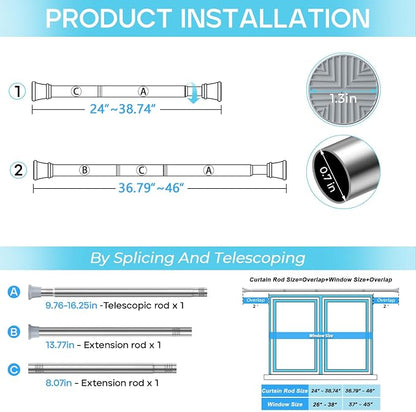 Spring Tension Curtain Rod 24-46 inch, Adjustable Expandable Tension Curtain - Image 4