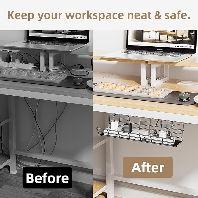 2 Pack DELAMU Under Desk Cable Management Tray, Large Metal Cord Organizer - Image 8