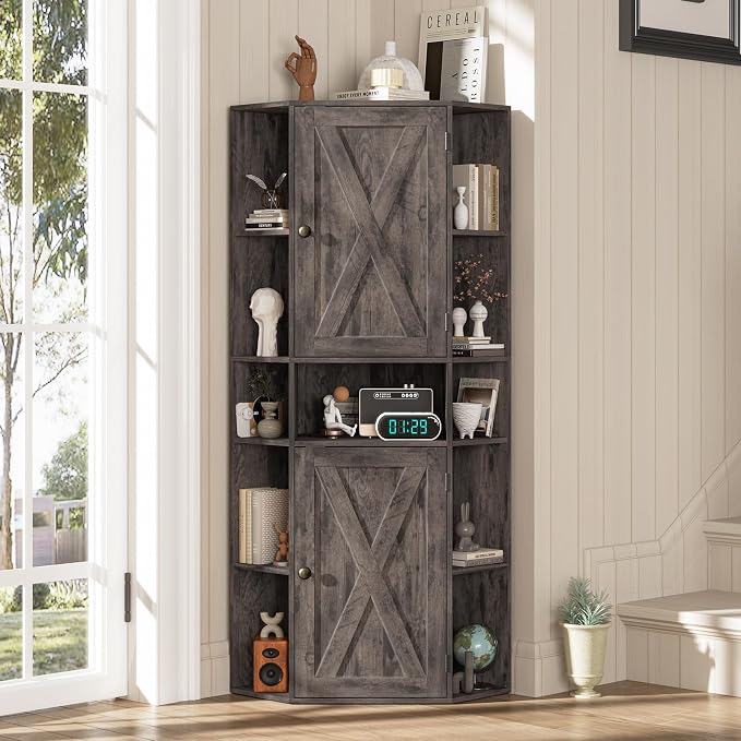 Farmhouse Corner Cabinet, Tall Corner Storage Cabinet - Image 3