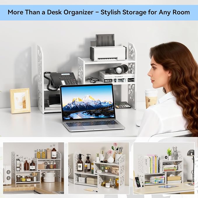 YGYQZ Adjustable Desktop Shelf Organizer, 3-Tier Expandable Desk Shelf - Image 7