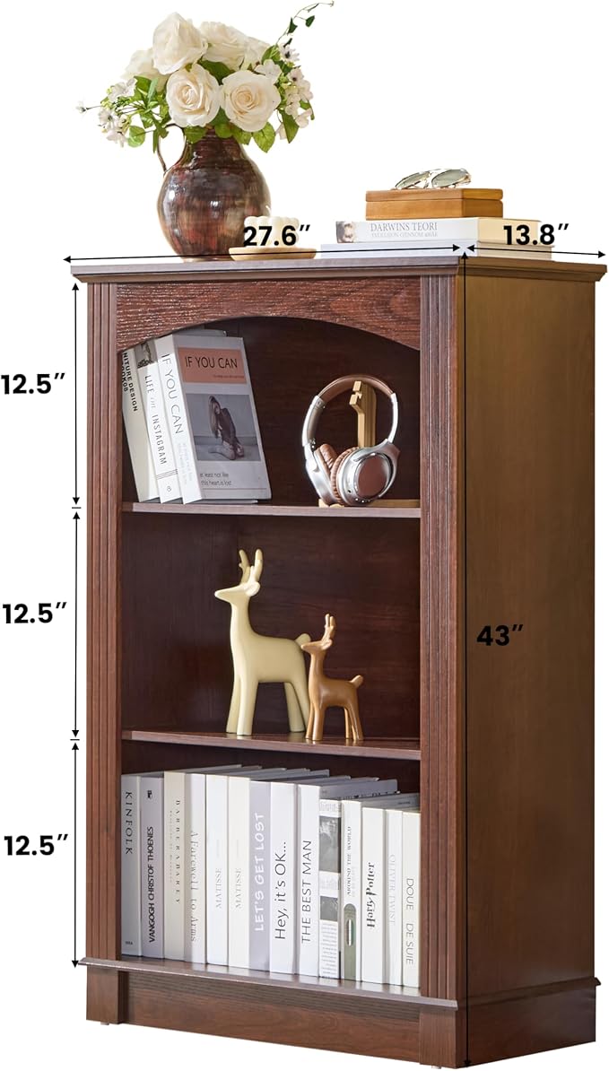 Small Bookshelf, 3 Tier Bookcase and Kids Bookshelf, Cherry Storage Cabinet - Image 2