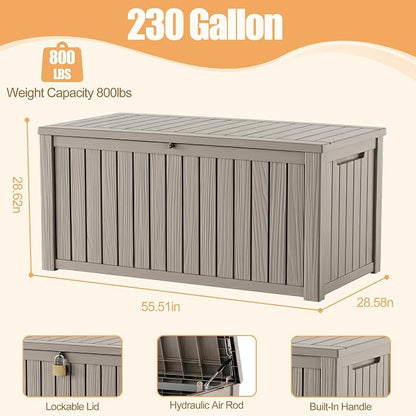 230 Gallon Outdoor Storage Box, Large Resin Deck Box, Waterproof Lockable - Image 2
