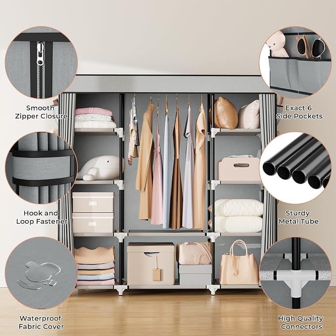 VTRIN Portable Closet Wardrobe for Hanging Clothes 57.3 Inch Large Capacity - Image 4