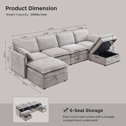 116.54" Sectional Couches for Living Room, Cloud Couch Sectional - Image 2