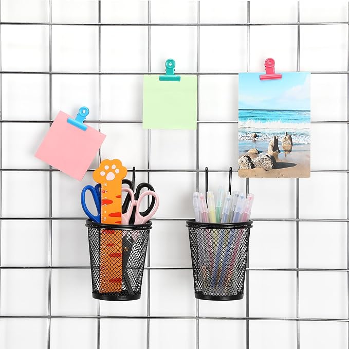 6 Sets Grid Wall Cups with Ring Hooks, hanging pencil holder Wall Mount Wire - Image 5