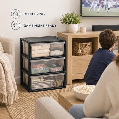 Wide 3 Drawer Plastic Storage Tower Clear Chest Organizer | Clear Removable - Image 8
