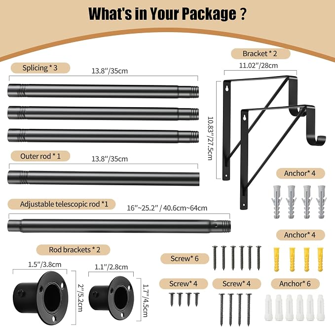 Closet Rod, 16 to 75 Inch Heavy Duty Adjustable Clothes Rod - Image 7